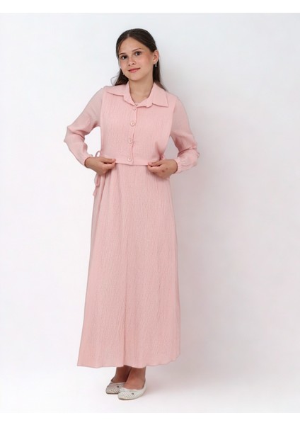 Aluna Ikili Bürümcük Pamuk Tam Boy Elbise Pudra