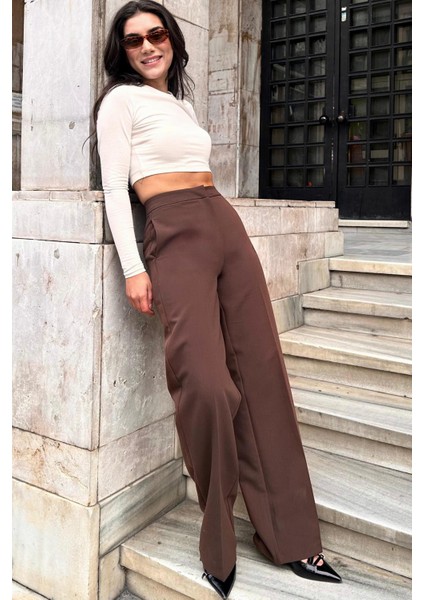 Kahverengi Yüksek Bel Kumaş Pantolon MG2284 modelleri