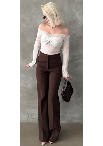 Kahverengi Yüksek Bel Kumaş Pantolon MG2284 fırsatları