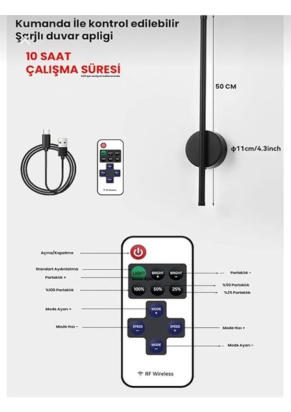 Uzaktan Kumandalı Duvar Apliği, Mıknatıslı Kablosuz Iç Mekan Duvar Aydınlatması (Siyah) modelleri
