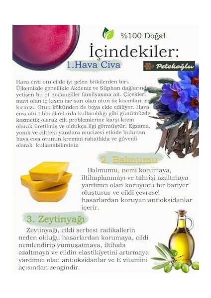 Petekoğlu (50ML) Elyapımı Havaciva Otu Kremi Balmumu Zeytinyağı Hava Civa Otu Kökü Kremi Merhemi Yanık Pişik Kremi fiyatları