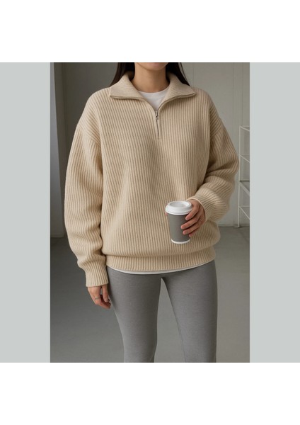 Unisex Dik Yaka Kaliteli Tarz Yeni Sezon Oversize Kazak