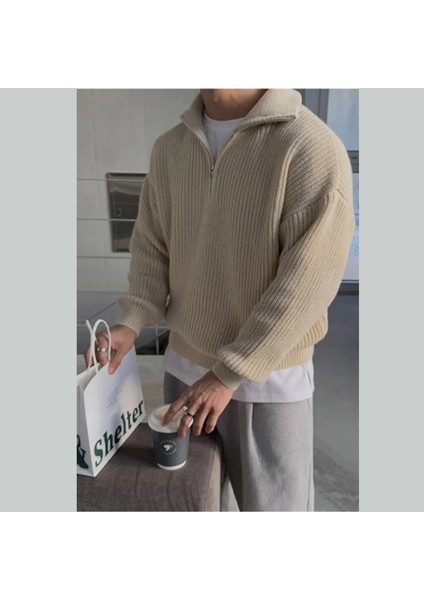 Unisex Dik Yaka Kaliteli Tarz Yeni Sezon Oversize Kazak