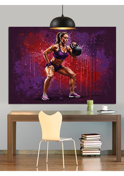 Boksör Kadın Spor Yaparken Dekoratif Kanvas - Mdf Ahşap Tablo