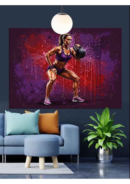 Boksör Kadın Spor Yaparken Dekoratif Kanvas - Mdf Ahşap Tablo fiyatları