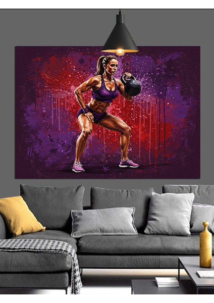 Boksör Kadın Spor Yaparken Dekoratif Kanvas - Mdf Ahşap Tablo fırsatları