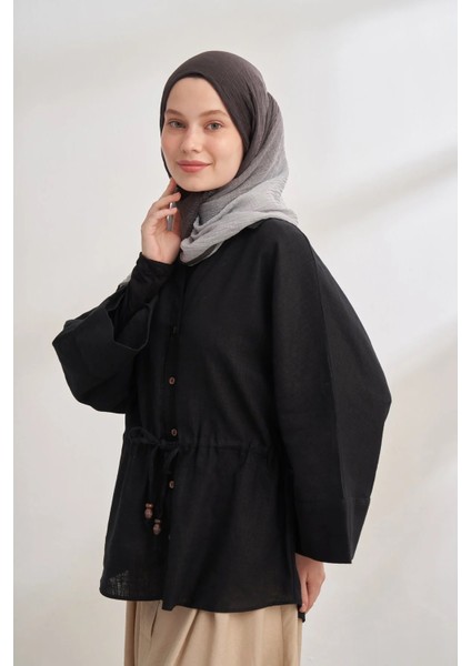 Siyah-Gri Armanda Degrade Biyeli Müslin Şal 3359