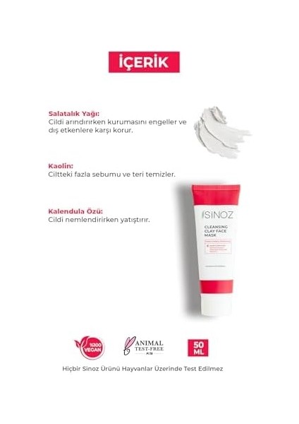 Sinoz Akne ve Siyah Nokta Karşıtı Arındırıcı Yüz Bakım Kil Maskesi 50 ml Tüm Ciltler Için modelleri