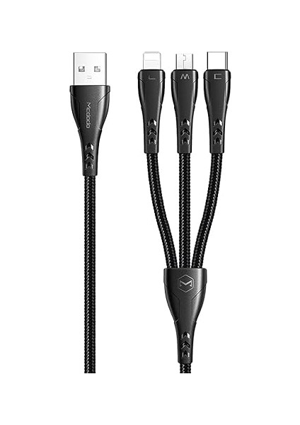 CA-6960 3in1 Lightning-Micro-Type-C Şarj Kablosu 3A 1.2m Siyah