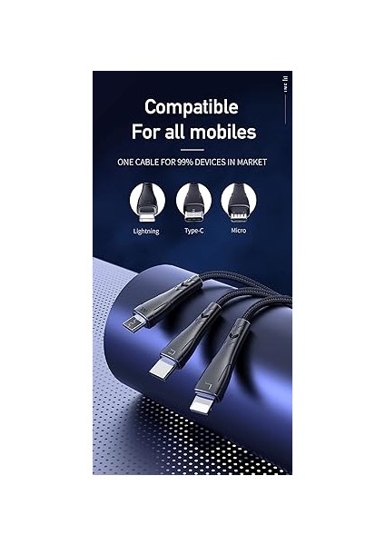 CA-6960 3in1 Lightning-Micro-Type-C Şarj Kablosu 3A 1.2m Siyah fırsatları