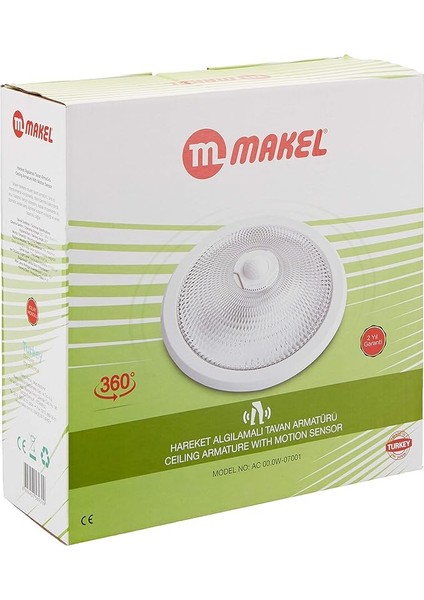 360° Hareket Algılamalı Tavan Armatürü, Beyaz