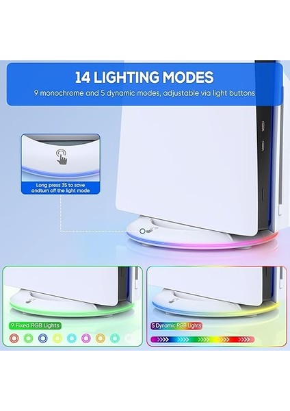 14 Işık Modlu Ps5 Slim Disc ve Digital Edition Için LED Dikey Stand, Vidalar ve USB Kablosu ile Ps5 Slim Konsol Için Rgb Taban Standının Değiştirilmesi (Siyah) modelleri