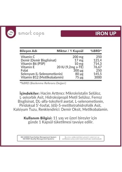 Smartcaps Smart Caps Ironup Demir 60 Kapsül fiyatları