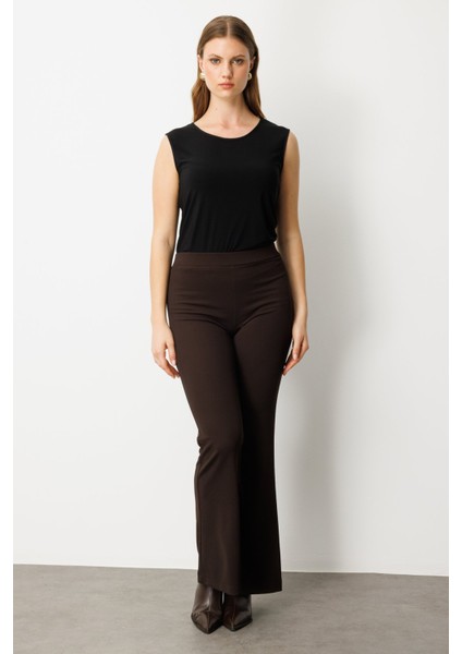 Kadın Büyük Beden Ispanyol Paça Tayt Pantolon 64157 Kahverengi