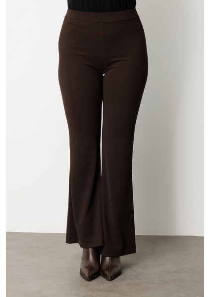 Kadın Büyük Beden Ispanyol Paça Tayt Pantolon 64157 Kahverengi modelleri