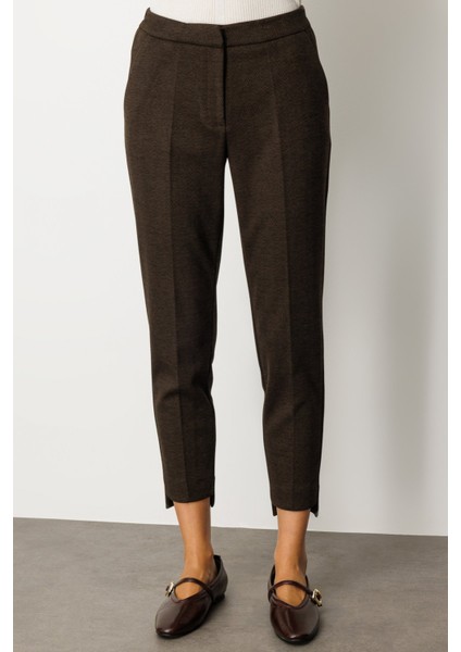 Kadın Balıksırtı Desenli Dar Paça Pantolon 5189 Kahverengi modelleri