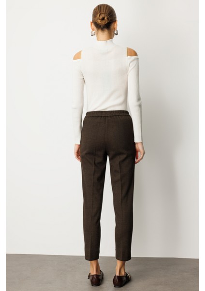 Kadın Balıksırtı Desenli Dar Paça Pantolon 5189 Kahverengi fırsatları