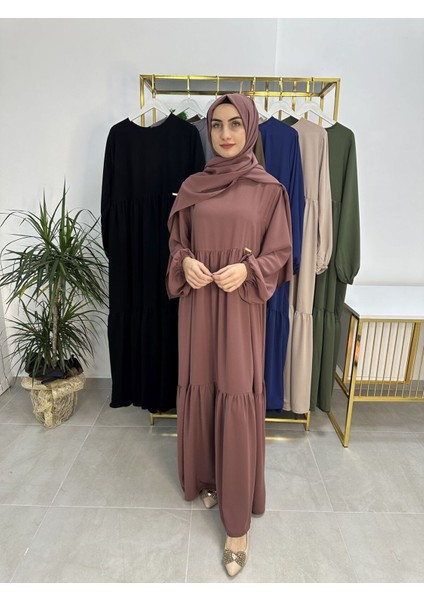 Iki Kat Büzgülü Elbise ve Şallı Takım .hijap ,abaya (Hac ve Umre Için Uygundur) Gül fiyatları