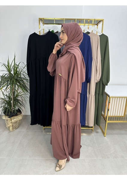 Iki Kat Büzgülü Elbise ve Şallı Takım .hijap ,abaya (Hac ve Umre Için Uygundur) Gül fırsatları