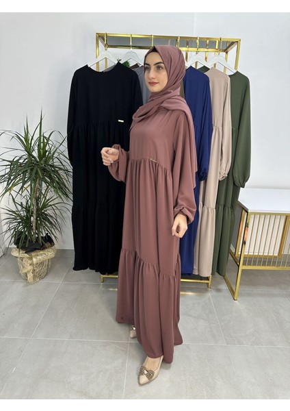 Iki Kat Büzgülü Elbise ve Şallı Takım .hijap ,abaya (Hac ve Umre Için Uygundur) Gül indirimleri