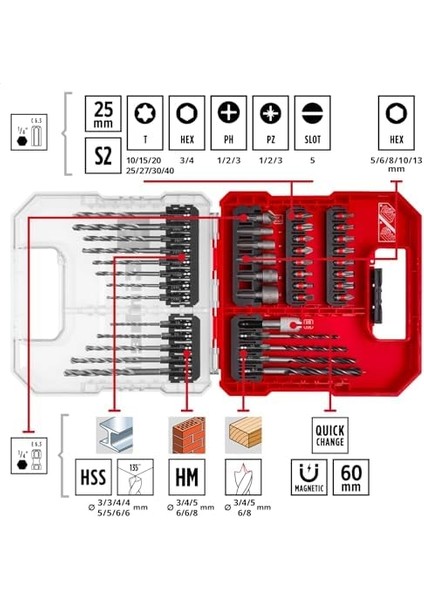 L- 40 Parçalı Uç ve Matkap Seti (25 mm Uçlar, Hızlı Değiştirilebilir Uç Tutucu, Lokma Anahtar, Havşa, Metal, ve Ahşap Matkap Uçları, Saklama Kutusu Dahil) - 49109053 modelleri