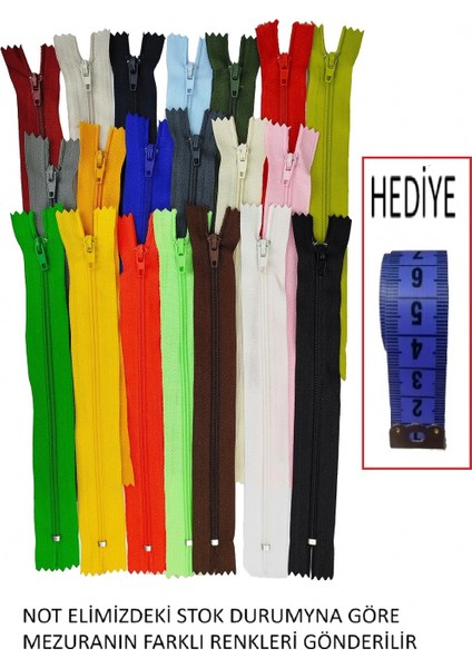 Fermuar 18 cm 20 Adet Karışık Renk Seti + Mezura Hediyeli