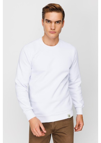 Erkek Beyaz Bisiklet Yaka Sweatshirt fırsatları