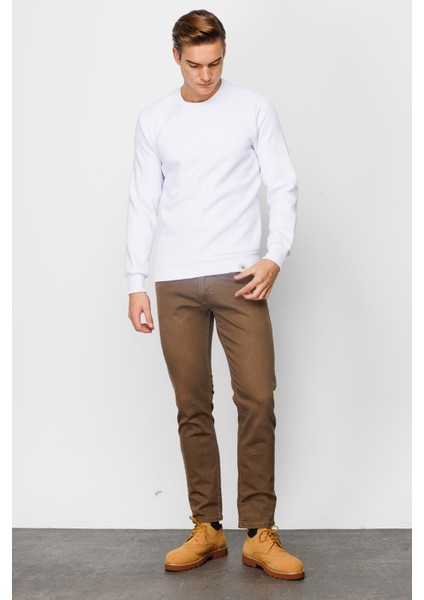 Erkek Beyaz Bisiklet Yaka Sweatshirt indirimleri