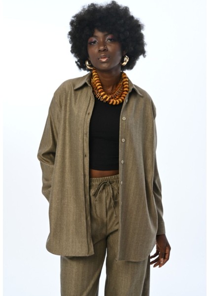 Kadın Ince Çizgili Simli Oversize Kesim Gömlek fiyatları