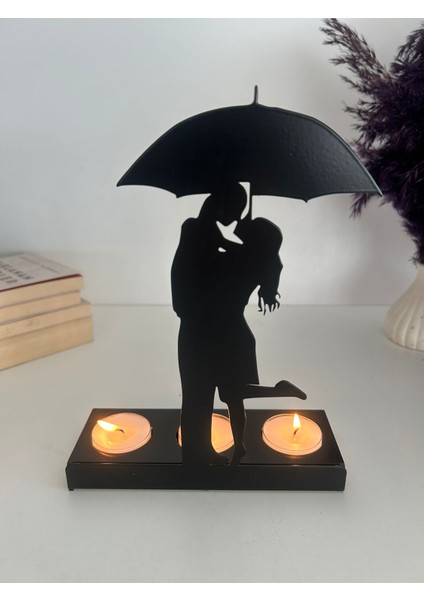 Romantik Sevgililer Temalı Dekoratif Metal Mumluk
