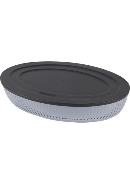Antrasit Plastik Kapaklı Optik Desenli Büyük Oval Cam Tepsi