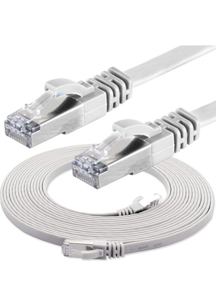 Cat7 Yassı Ftp Ethernet Network Lan Internet Kablosu, Beyaz 15 Metre