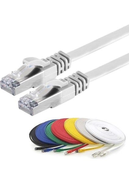 Cat7 Yassı Ftp Ethernet Network Lan Internet Kablosu, Beyaz 15 Metre fiyatları