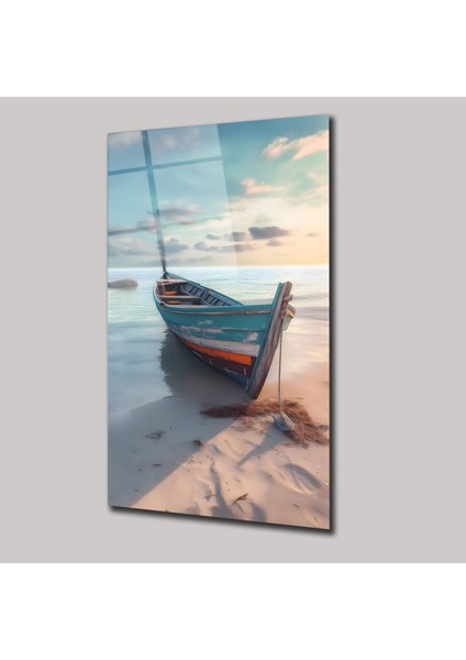 Kıyıda Duran Kayık - Cam Tablo - DEG0158