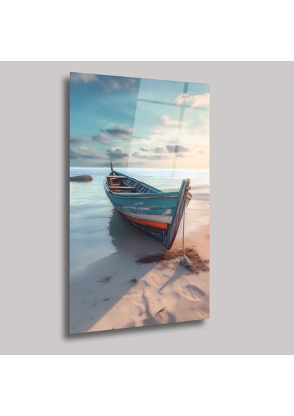 Kıyıda Duran Kayık - Cam Tablo - DEG0158 fiyatları