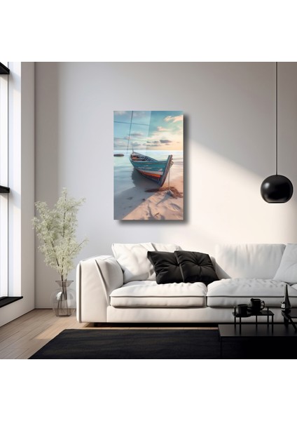 Kıyıda Duran Kayık - Cam Tablo - DEG0158 fırsatları