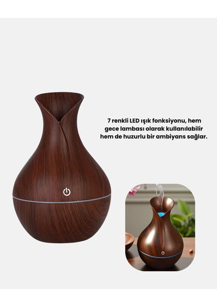 Ahşap Desenli 130 ml Aromaterapi Difüzör Sessiz ve USB Bağlantılı indirimleri