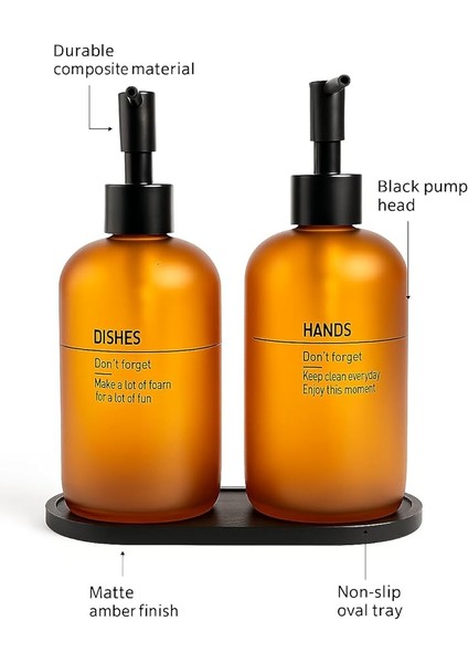 Bulaşık Deterjanlık ve Sabunluk Seti Bambu Tepsili Şık Ikili Set Siyah Beyaz Modern Tasarım Kompozit Malzemeli Mutfak Tezgah Üstü Organizer (Amber Vintage) indirimleri