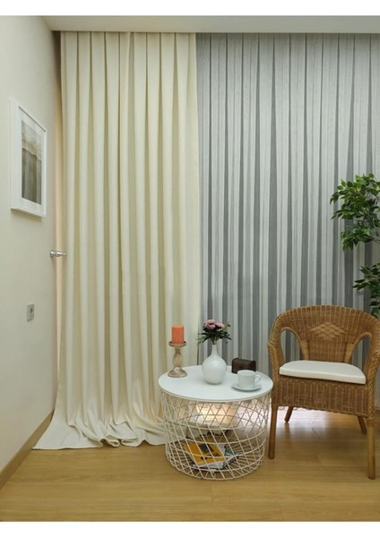 Ekru Düz Renk Fon, Pilesiz Düz Dikim, Tek Kanat 70 x 270 cm