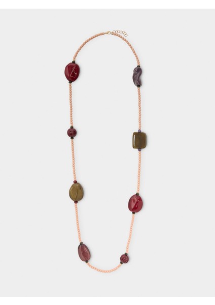 Taş Efektli Boncuklu Uzun Kolye