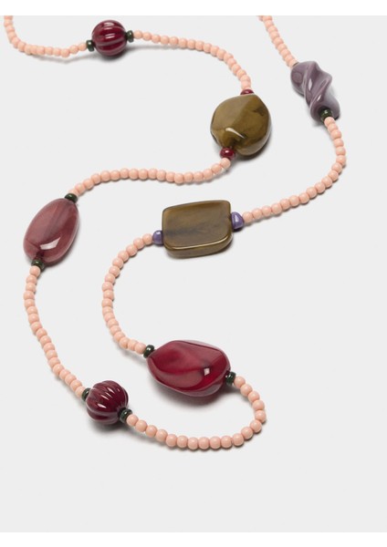 Taş Efektli Boncuklu Uzun Kolye fiyatları