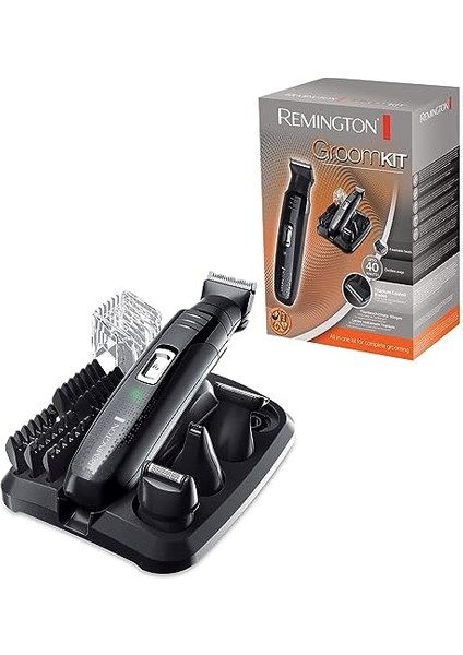 Remington Groomkit PG6130, Yüz ve Vücut Kılı Için Şekillendirme Seti, 4 Çıkarılabilir Başlık, Siyah / Gri