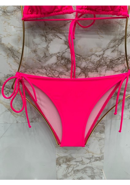 Kadın Fuşya Likralı Yandan Boyundan Bağlamalı Şık Ipli Üçgen Bikini Takım fırsatları