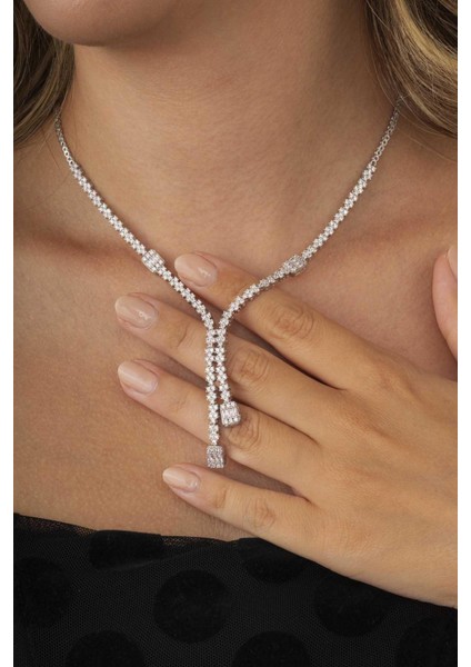 Baget Taşlı Rodyum Kaplama Su Yolu 925 Ayar Gümüş Kolye fiyatları