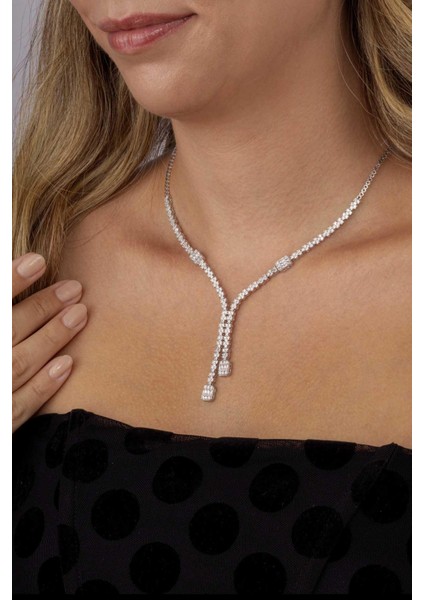 Baget Taşlı Rodyum Kaplama Su Yolu 925 Ayar Gümüş Kolye modelleri