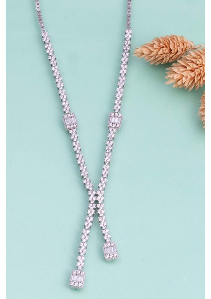 Baget Taşlı Rodyum Kaplama Su Yolu 925 Ayar Gümüş Kolye fırsatları