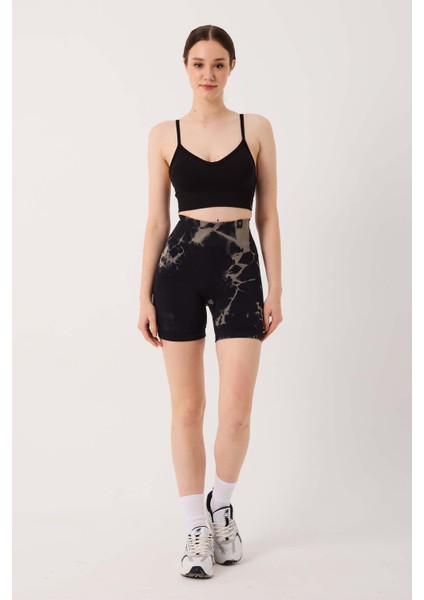 Spor Şort Batik Desenli Dikişsiz Esnek ve Toparlayıcı Push Up Kısa Şort