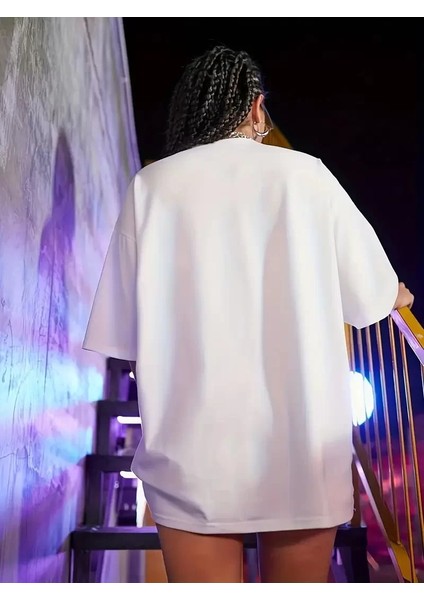 20/1 Penye Compack Oversize Beyaz Shut Up Kısa Kol Yazlık Tişört - Beyaz fiyatları