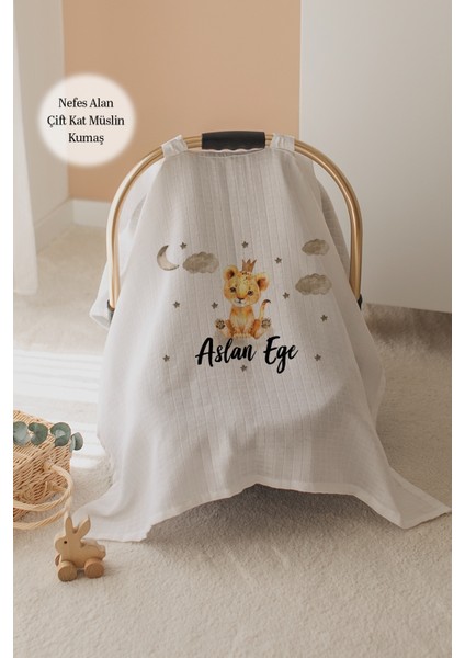 %100 Pamuk Isme Özel Çift Katlı Müslin Puset Örtüsü - Aslan