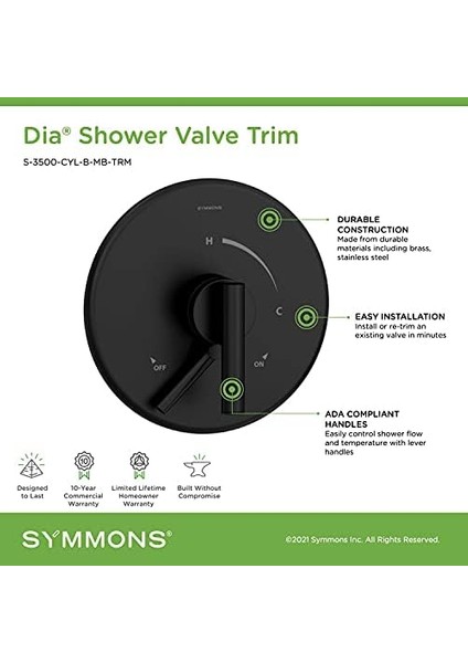 S-3500-CYL-B-MB-TRM Çap Duş Valfi ve Ikincil Ses Kontrolü, Mat Siyah fiyatları
